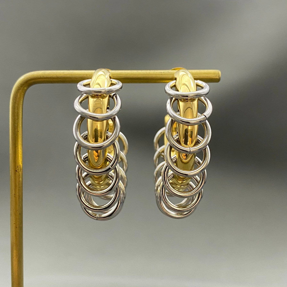 Two-Tone C-Shaped Ring Earrings