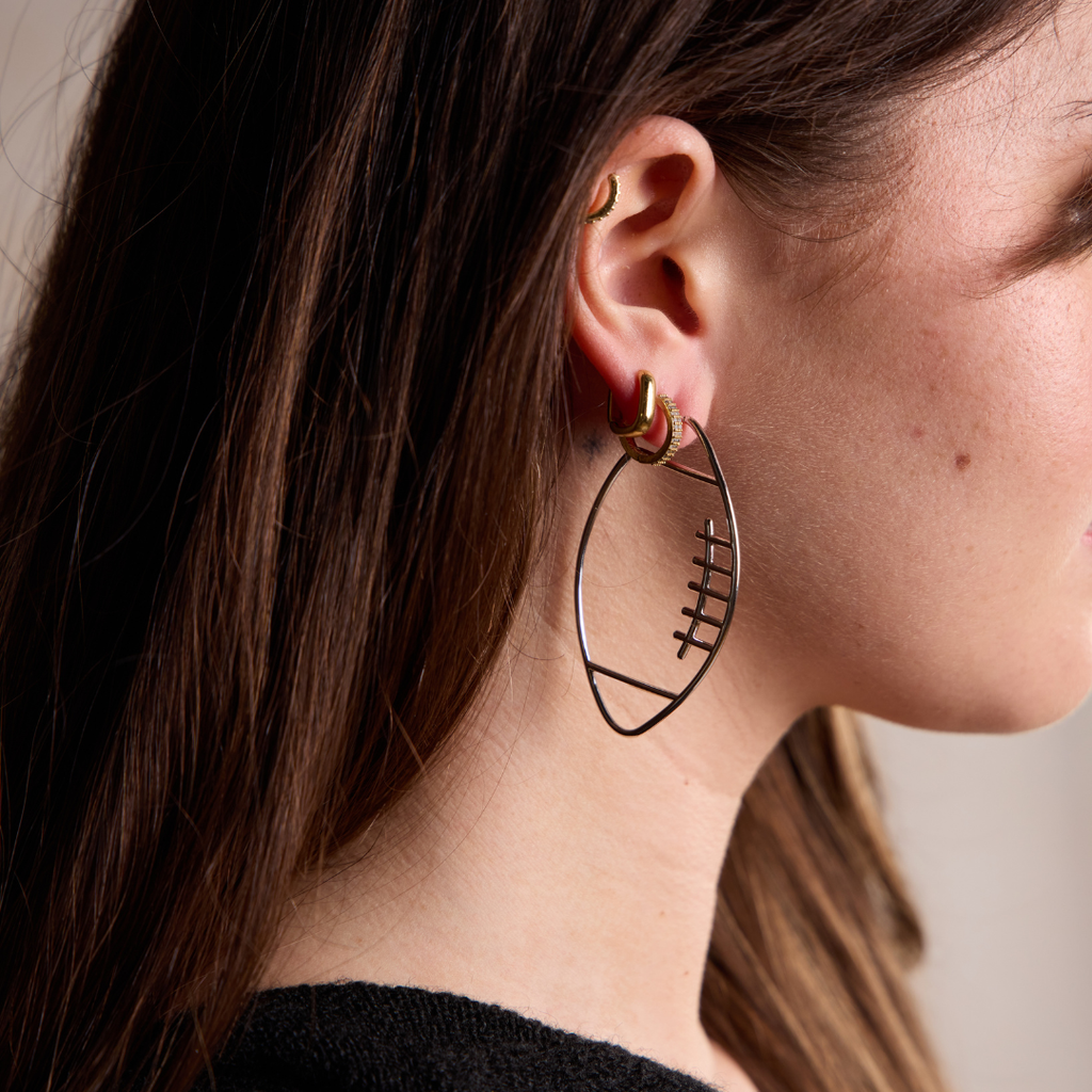 Silver Waterproof Football Hoop Earrings