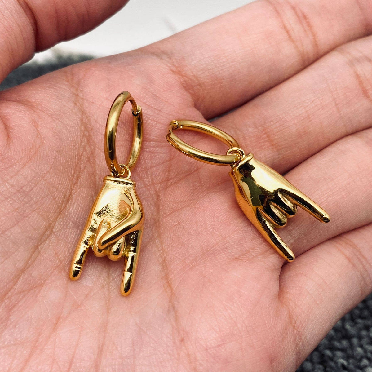 Gold Rock & Roll Charm Huggie Earrings