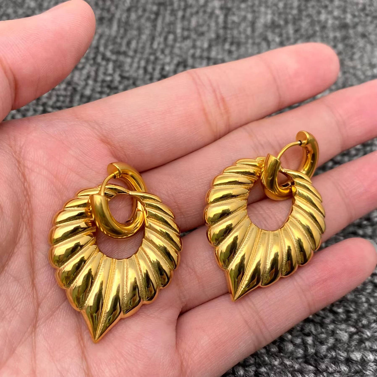 Gold Geometric Thread Charm Huggie Earrings