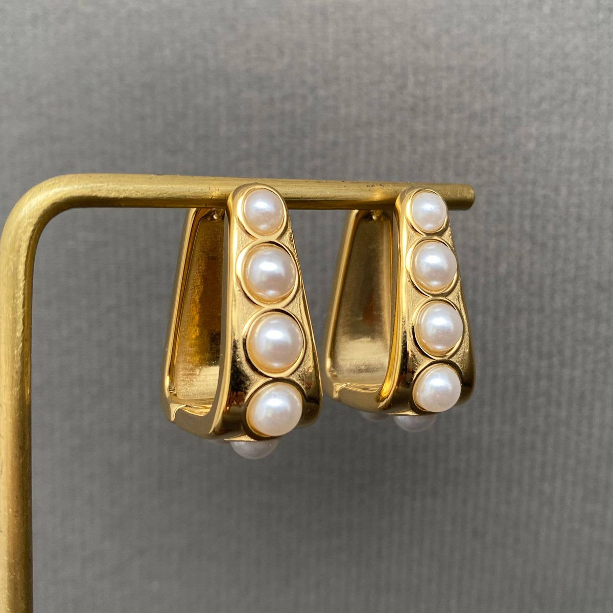 Gold Pearl Huggie Earrings