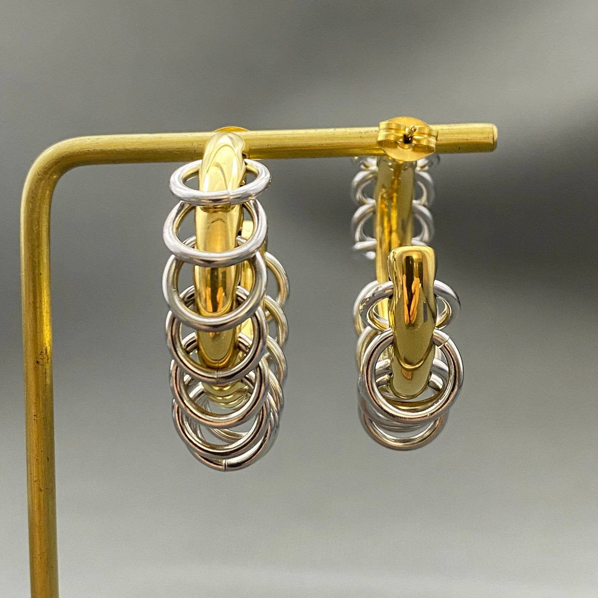 Two-Tone C-Shaped Ring Earrings