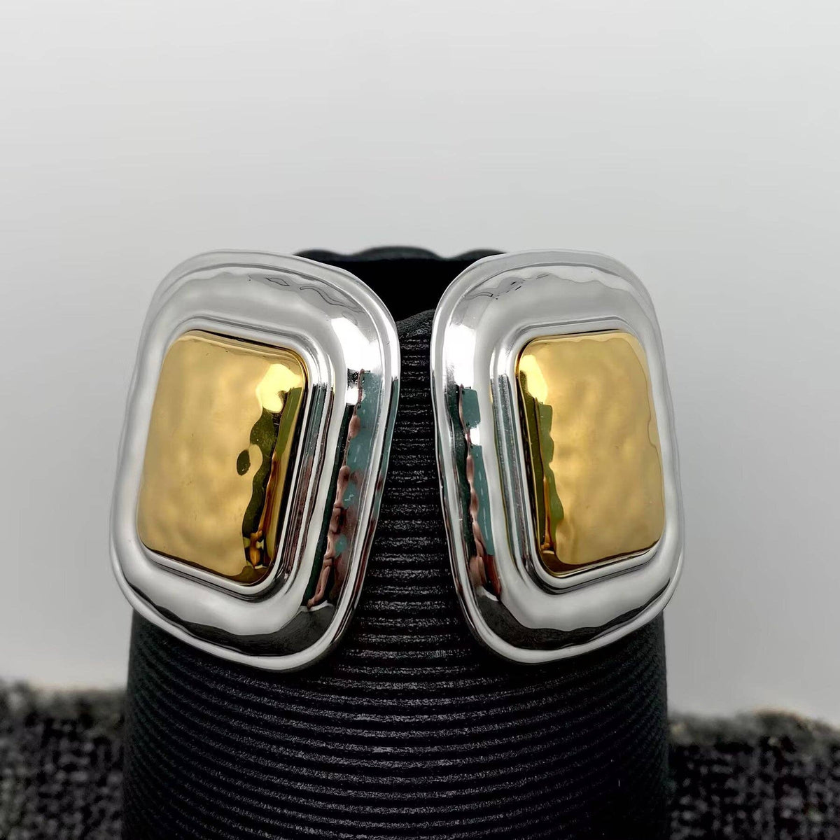Two-Tone Large Square Post Earrings
