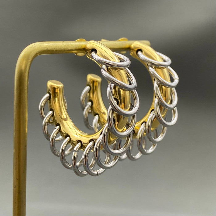 Two-Tone C-Shaped Ring Earrings