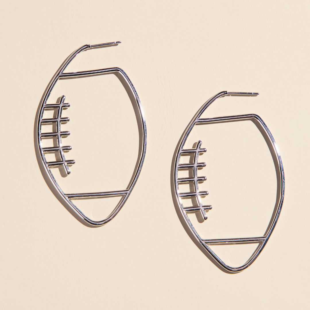Silver Waterproof Football Hoop Earrings