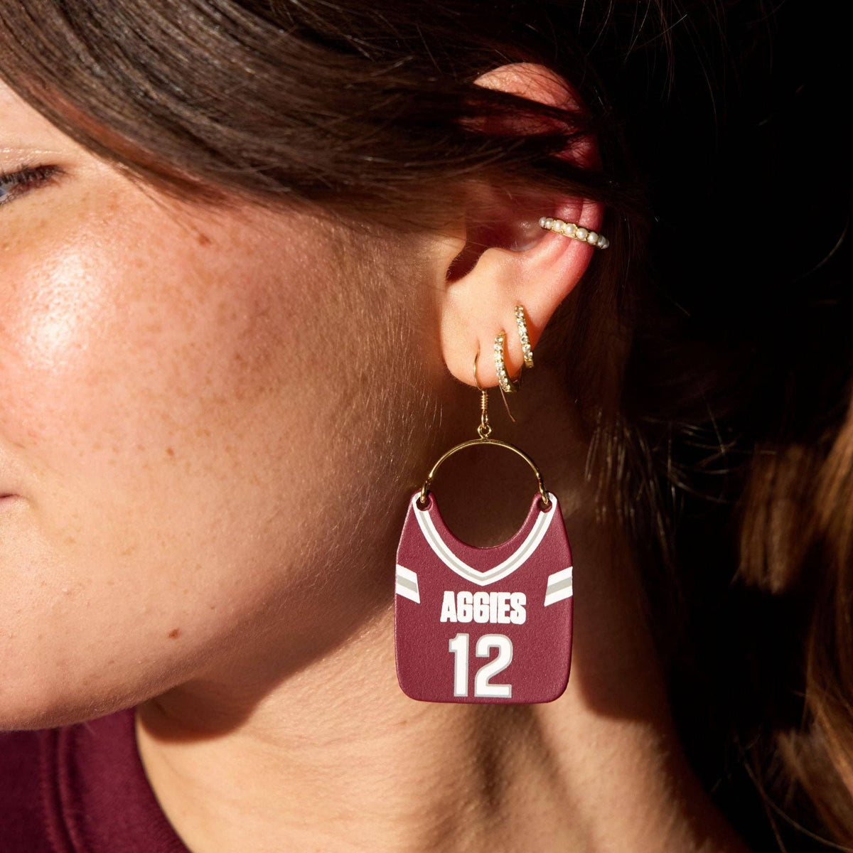 Aggie Maroon Texas A&M University Football Jersey Earrings