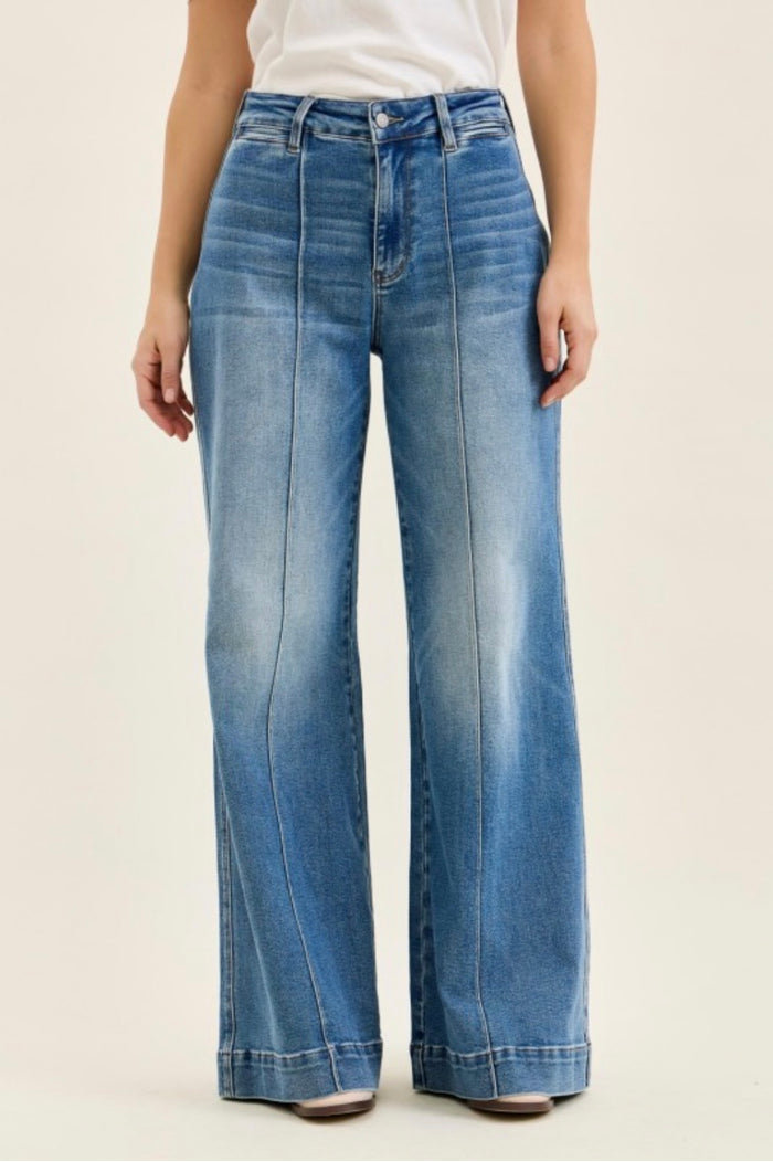 Pintuck Seam Wide-Leg Jeans front