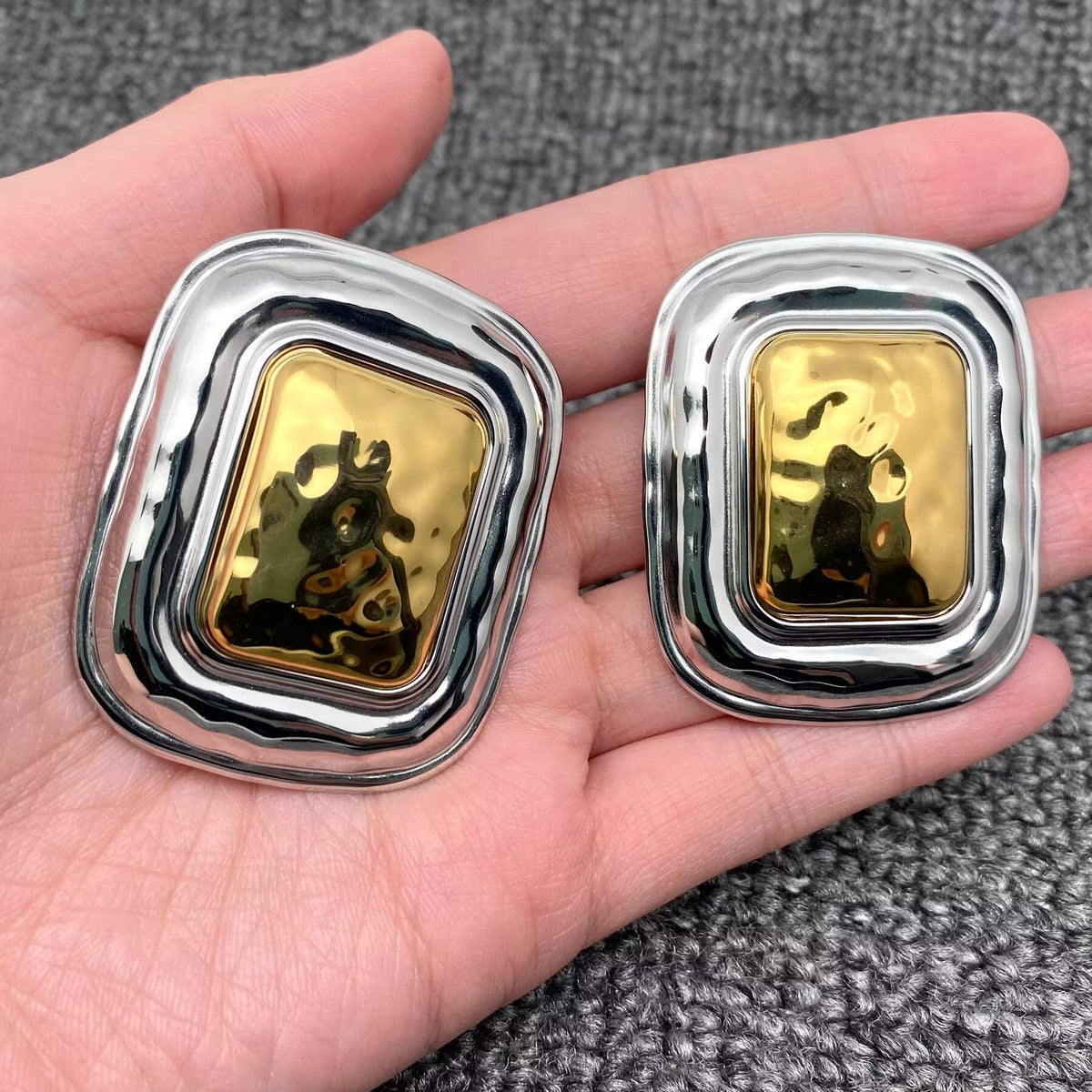 Two-Tone Large Square Post Earrings