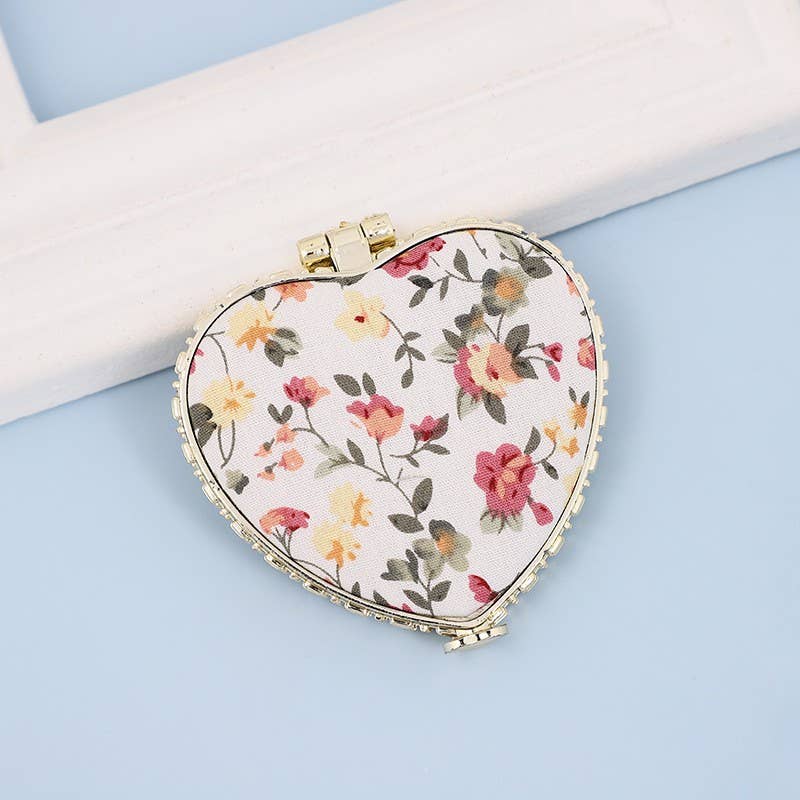 Heart Floral Compact Mirror