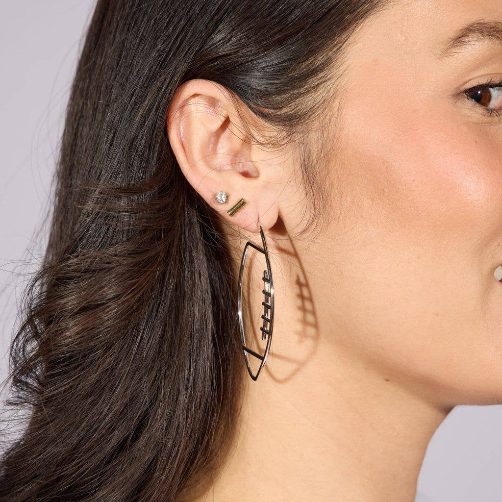 Silver Waterproof Football Hoop Earrings