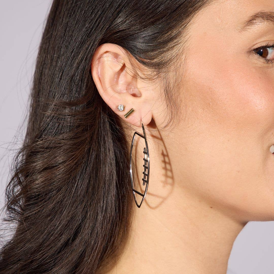 Silver Waterproof Football Hoop Earrings