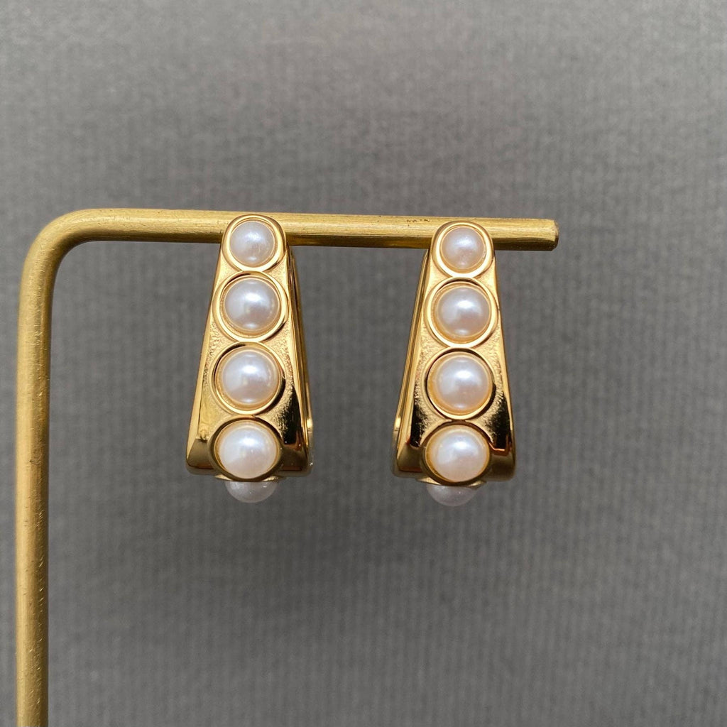 Gold Pearl Huggie Earrings