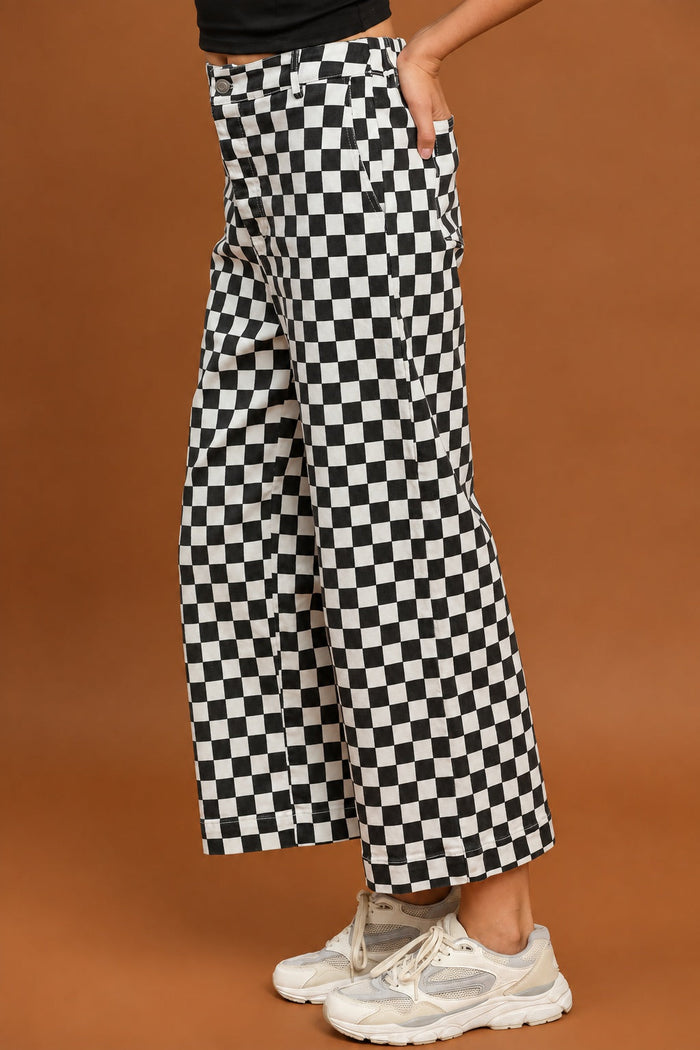 Checkered Wide-Leg Pants side