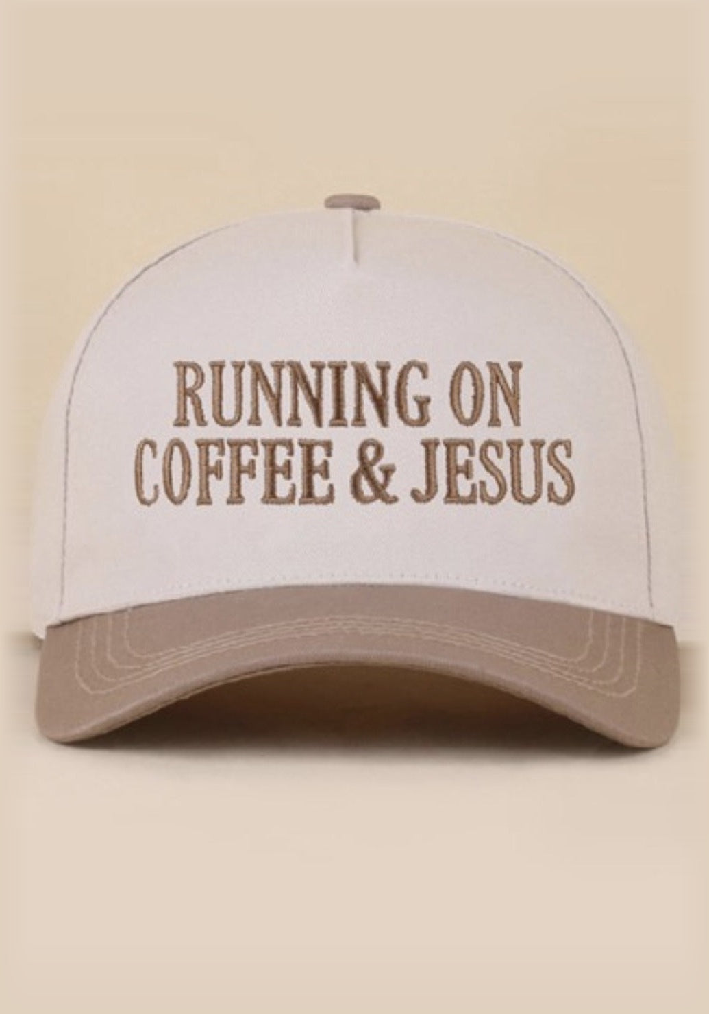"Running On Coffee & Jesus" Cap front