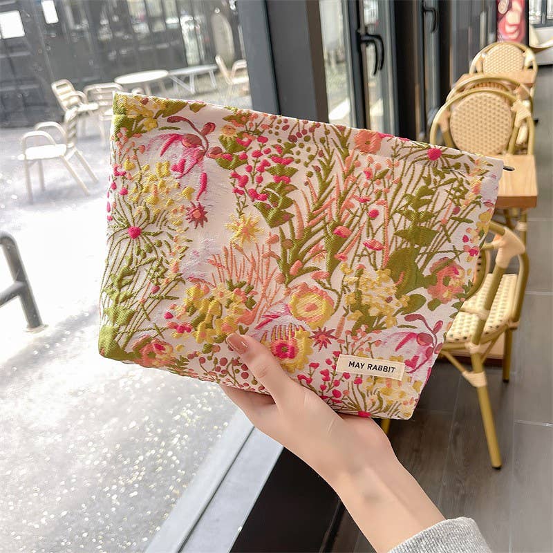Embroidered Floral Makeup Pouch