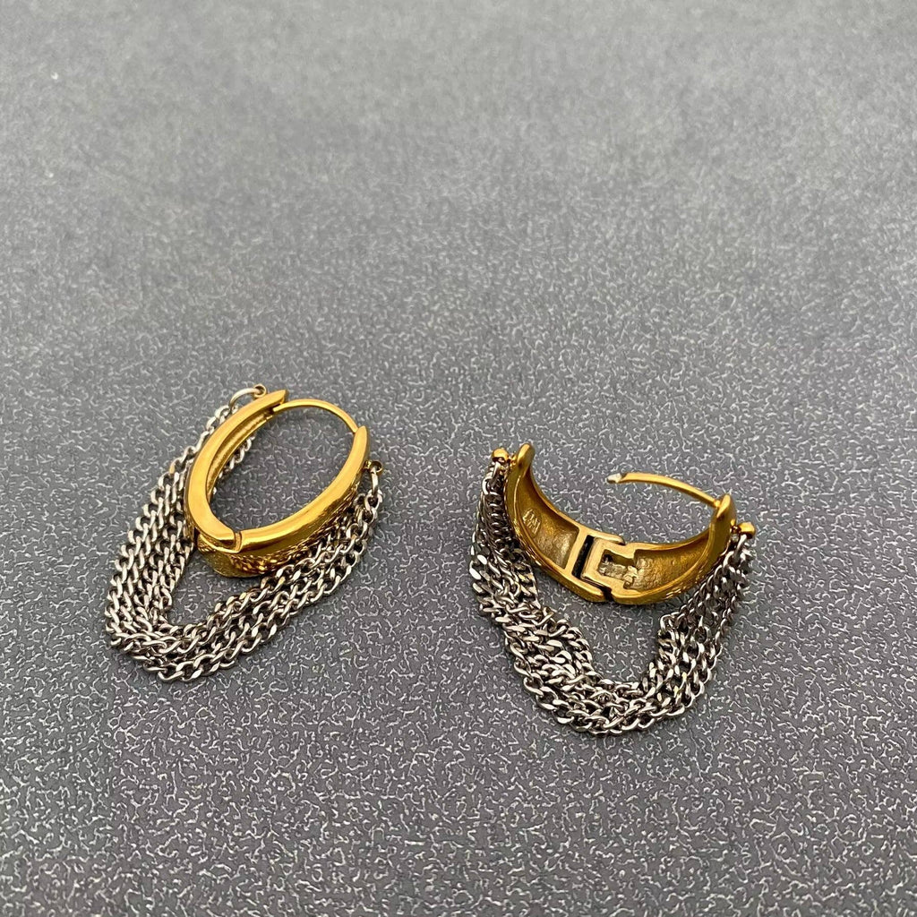 Gold Multi-Layer Chain Fringe Huggie Earrings