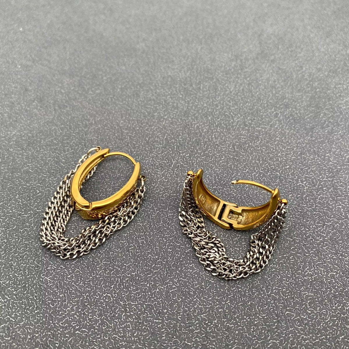 Gold Multi-Layer Chain Fringe Huggie Earrings