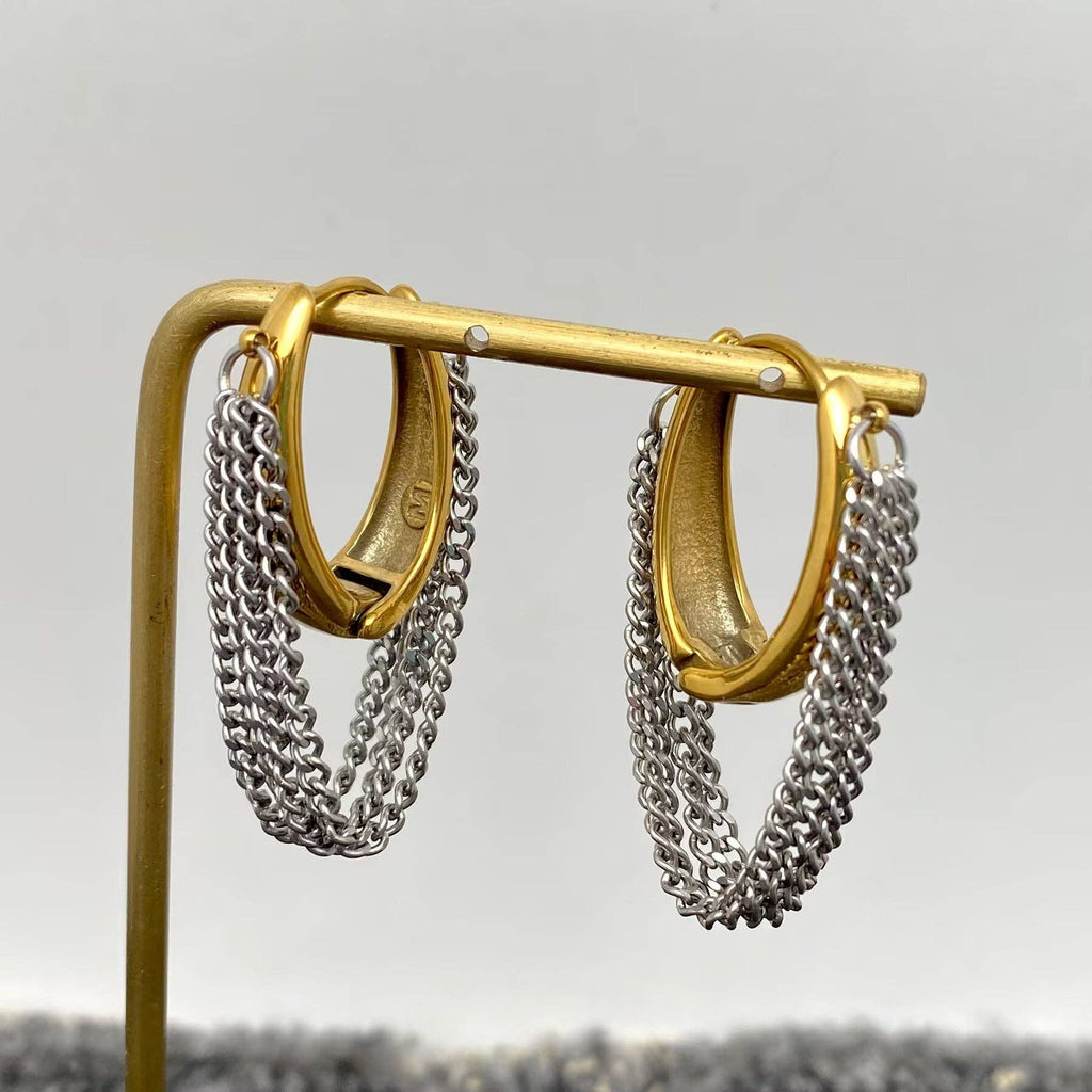 Gold Multi-Layer Chain Fringe Huggie Earrings