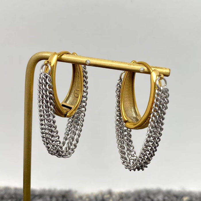Gold Multi-Layer Chain Fringe Huggie Earrings