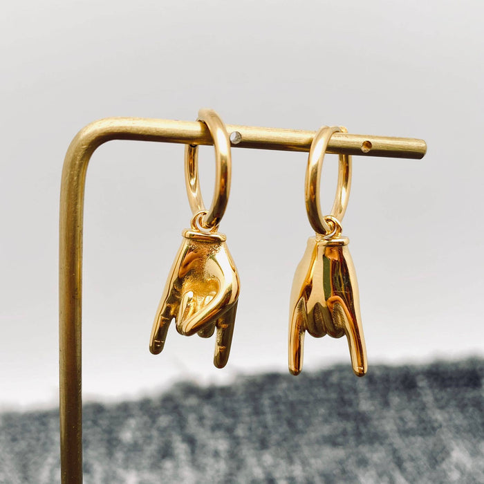 Gold Rock & Roll Charm Huggie Earrings