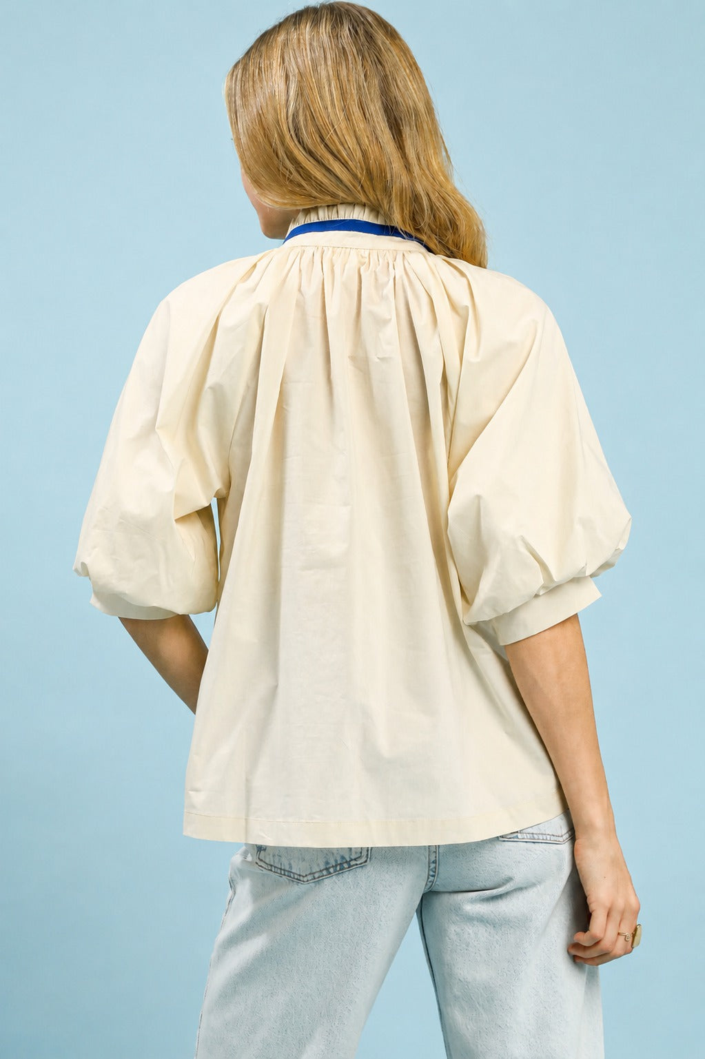 Ecru Floral Embroidered Popover Top back