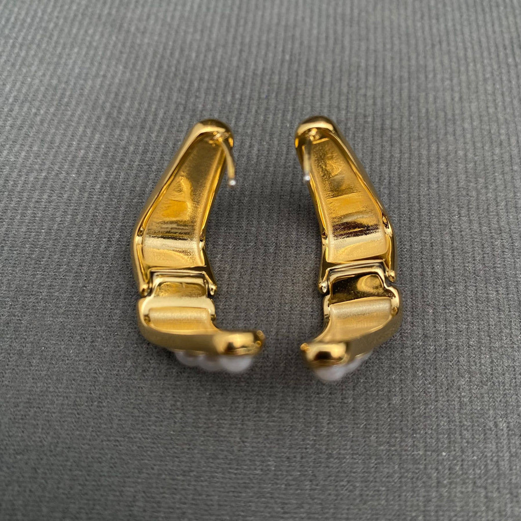Gold Pearl Huggie Earrings