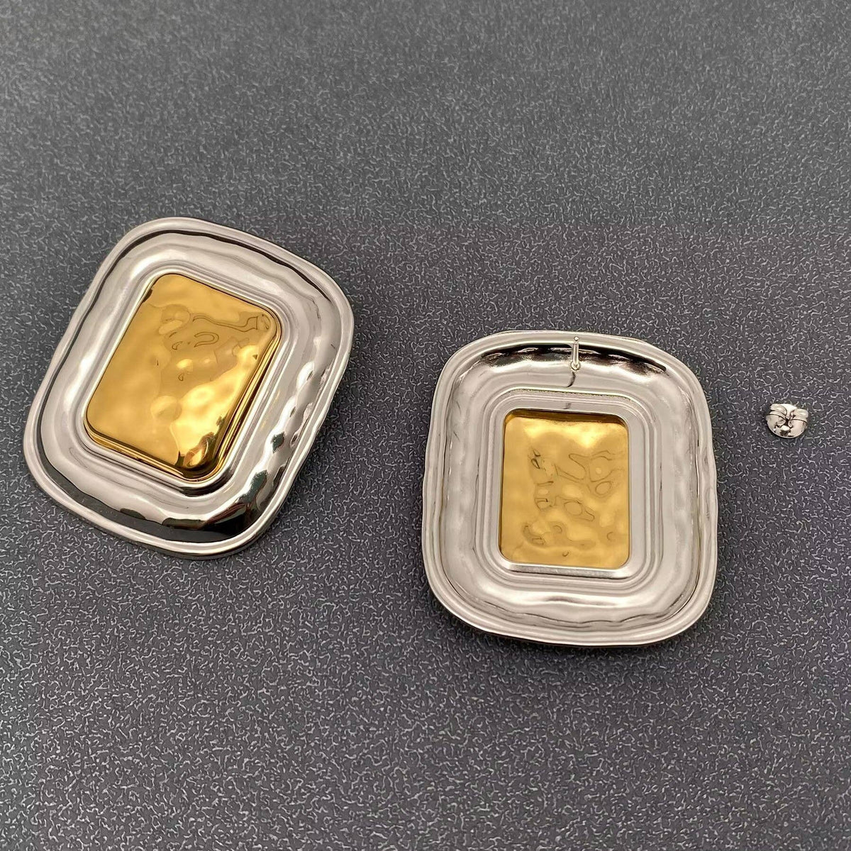 Two-Tone Large Square Post Earrings