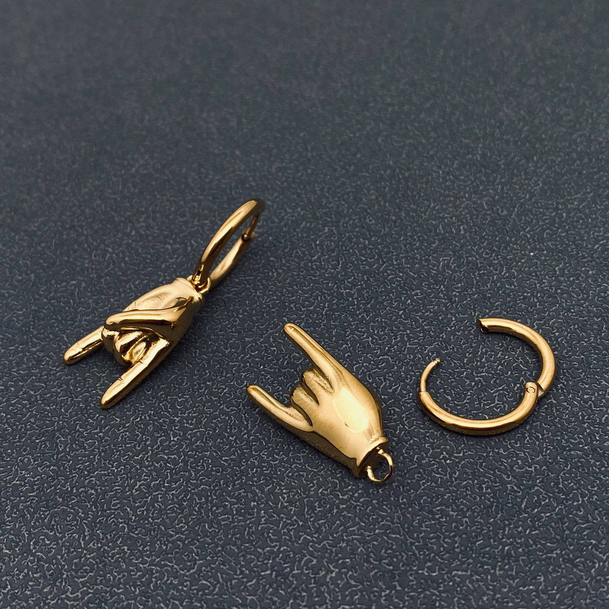 Gold Rock & Roll Charm Huggie Earrings