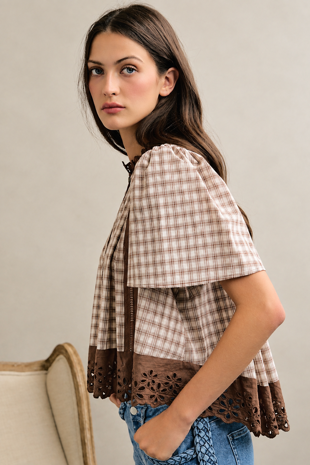 Gingham Eyelet-Trim Crop Top side