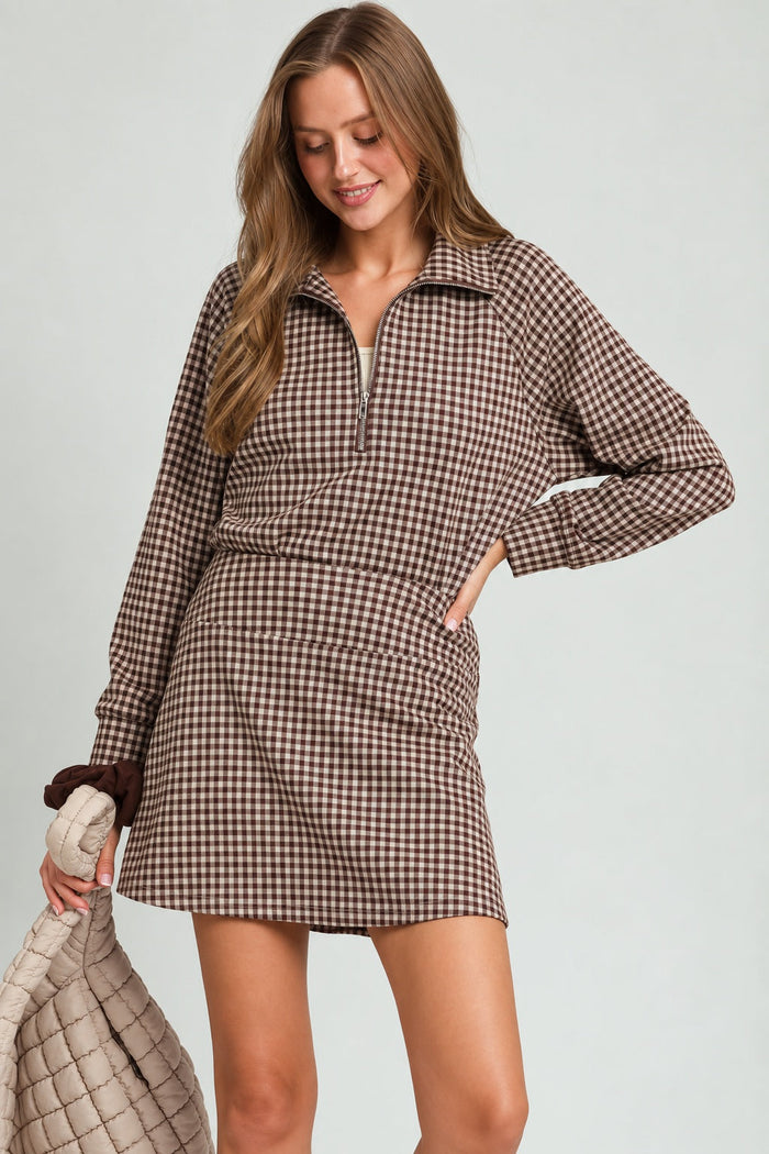 Brown Gingham Mini Skirt front