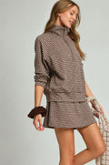Brown Gingham Half-Zip Pullover Top styled 2