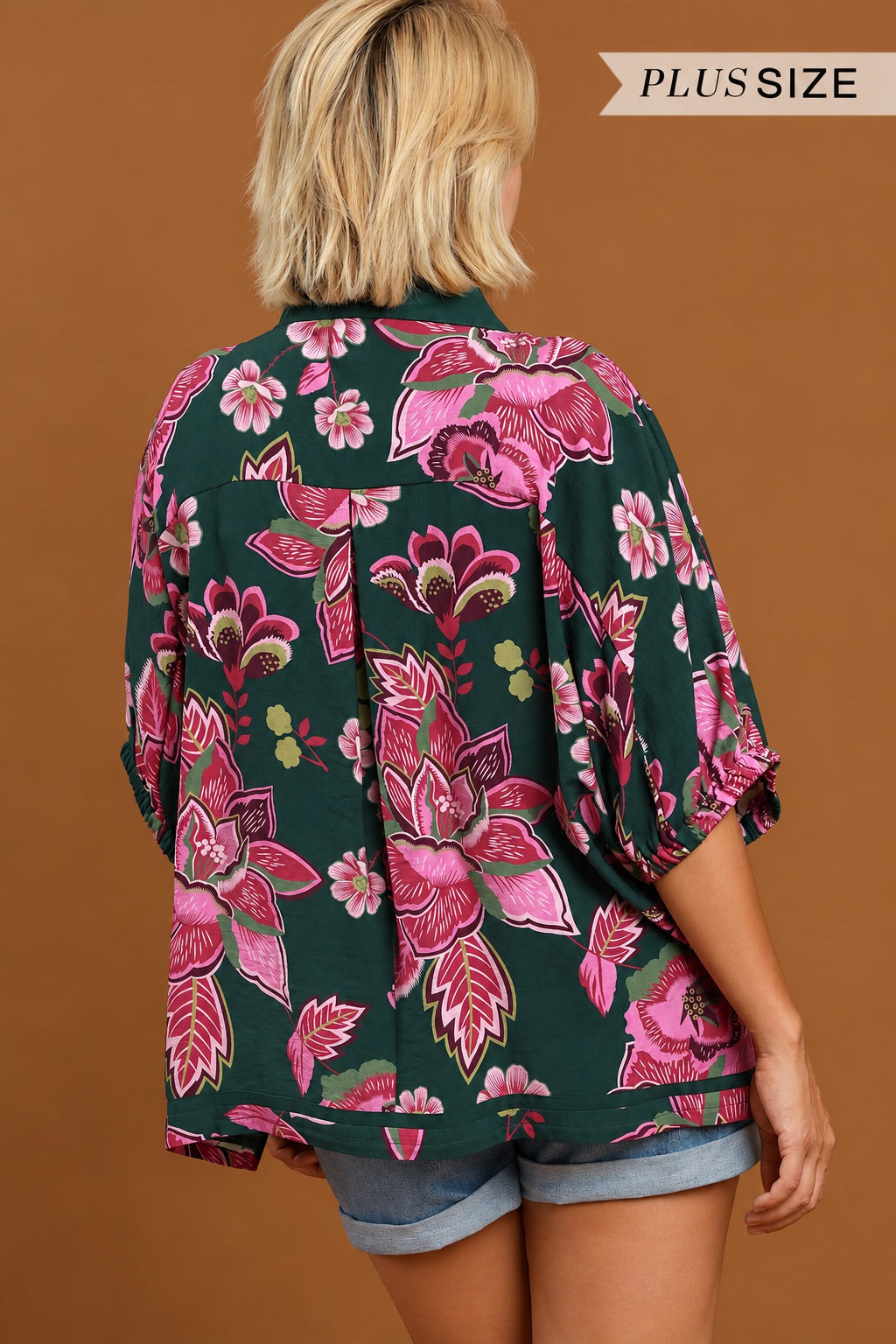 Hunter Green Floral Kimono Top back