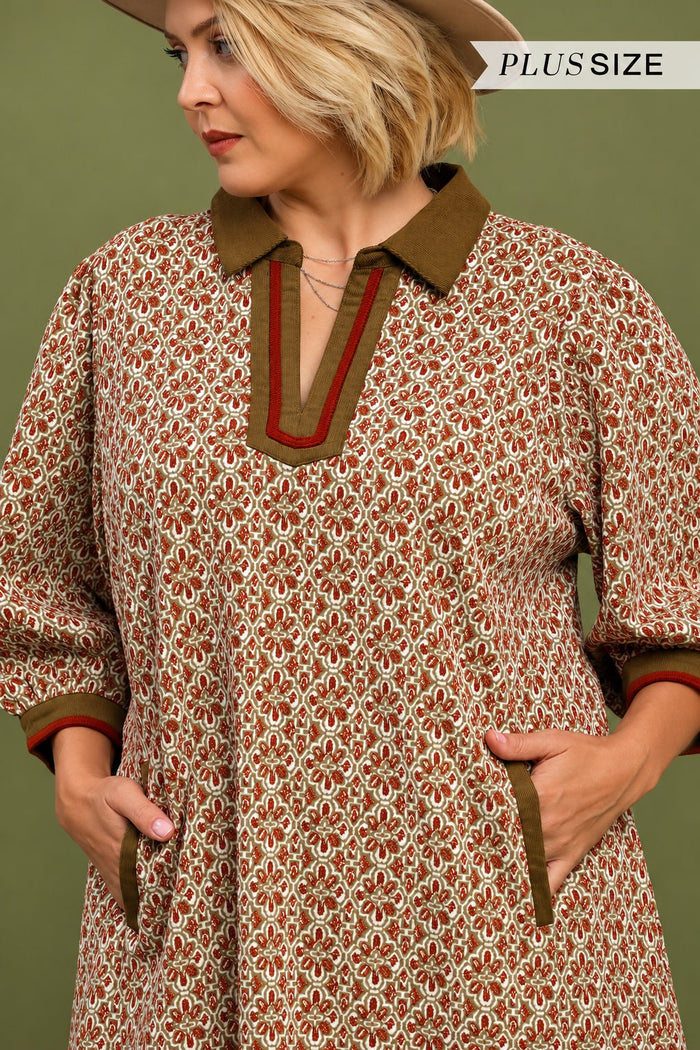 Chestnut Medallion Print Shift Dress Plus Size