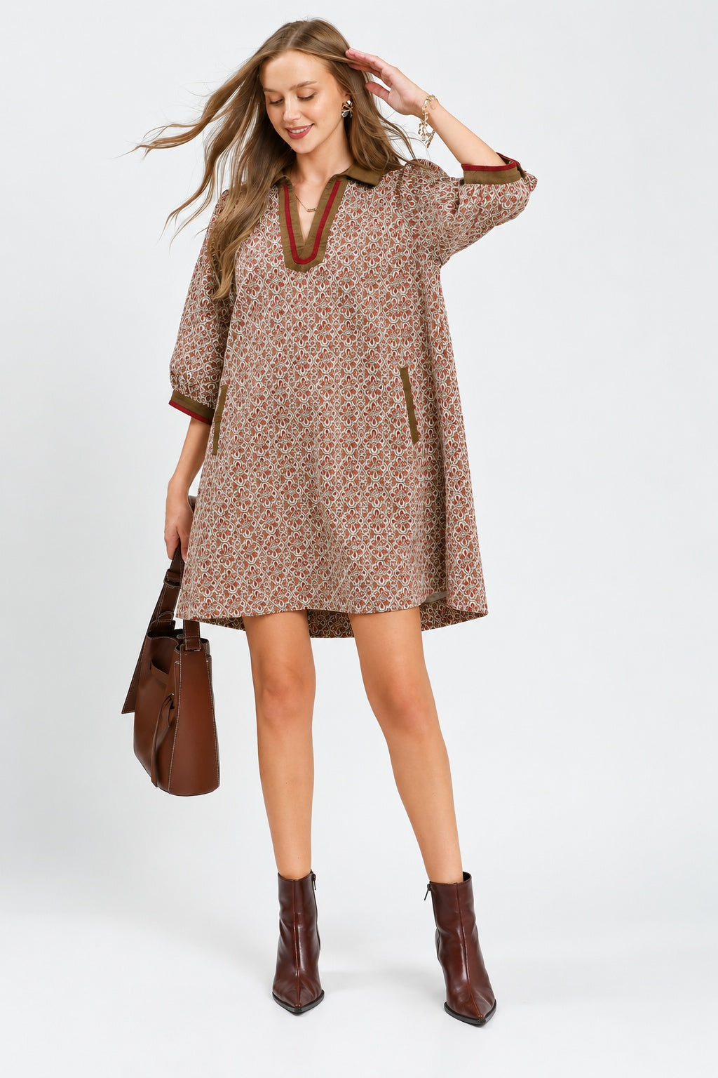 Chestnut Medallion Print Shift Dress front