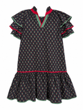 Navy Cactus Print Ruffle-Sleeve Dress front