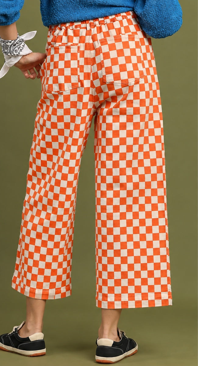 Orange Checkerboard Wide-Leg Pants back