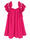 Fuchsia Ruffle-Shoulder Embroidered Dress front