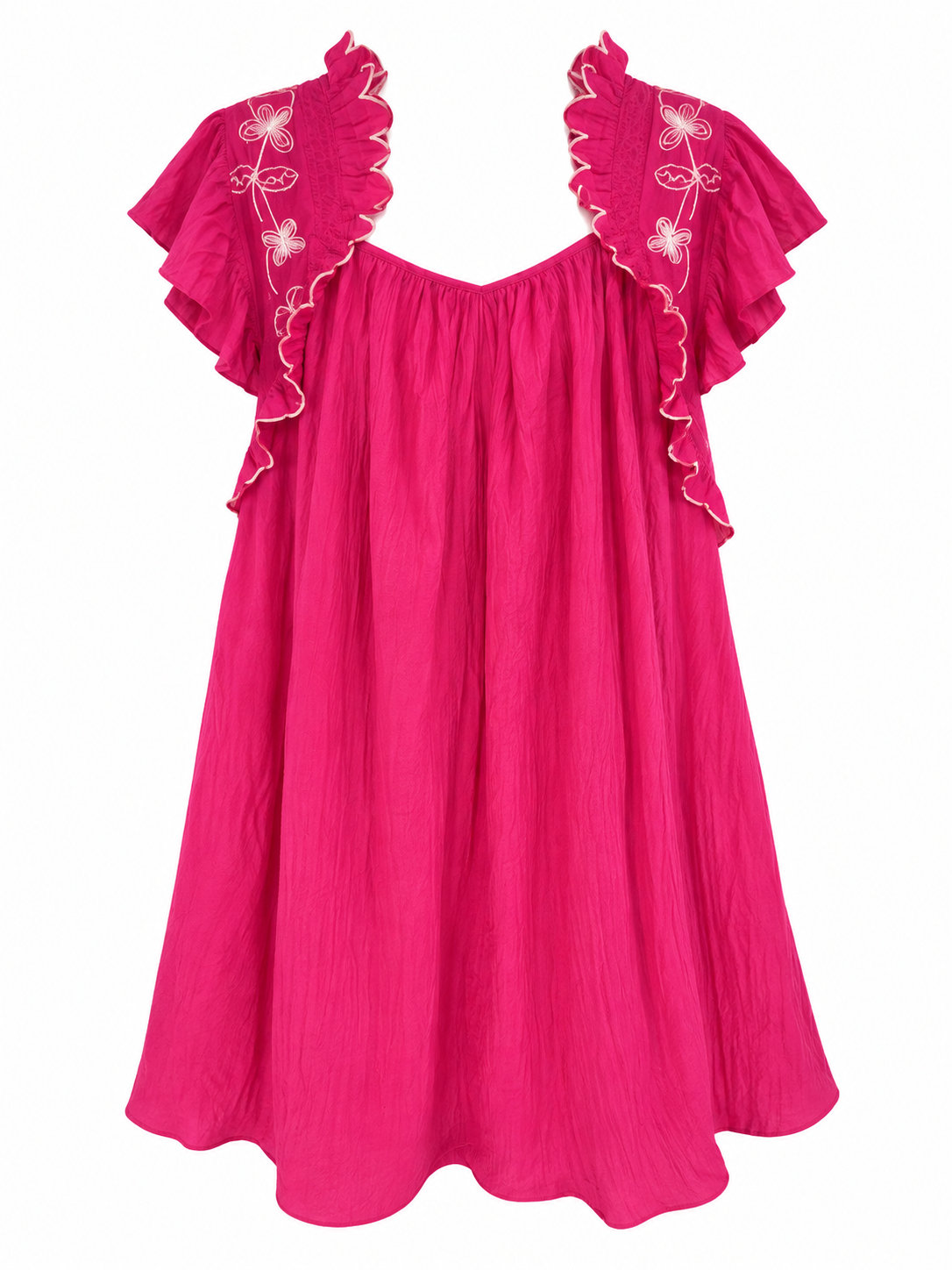Fuchsia Ruffle-Shoulder Embroidered Dress front