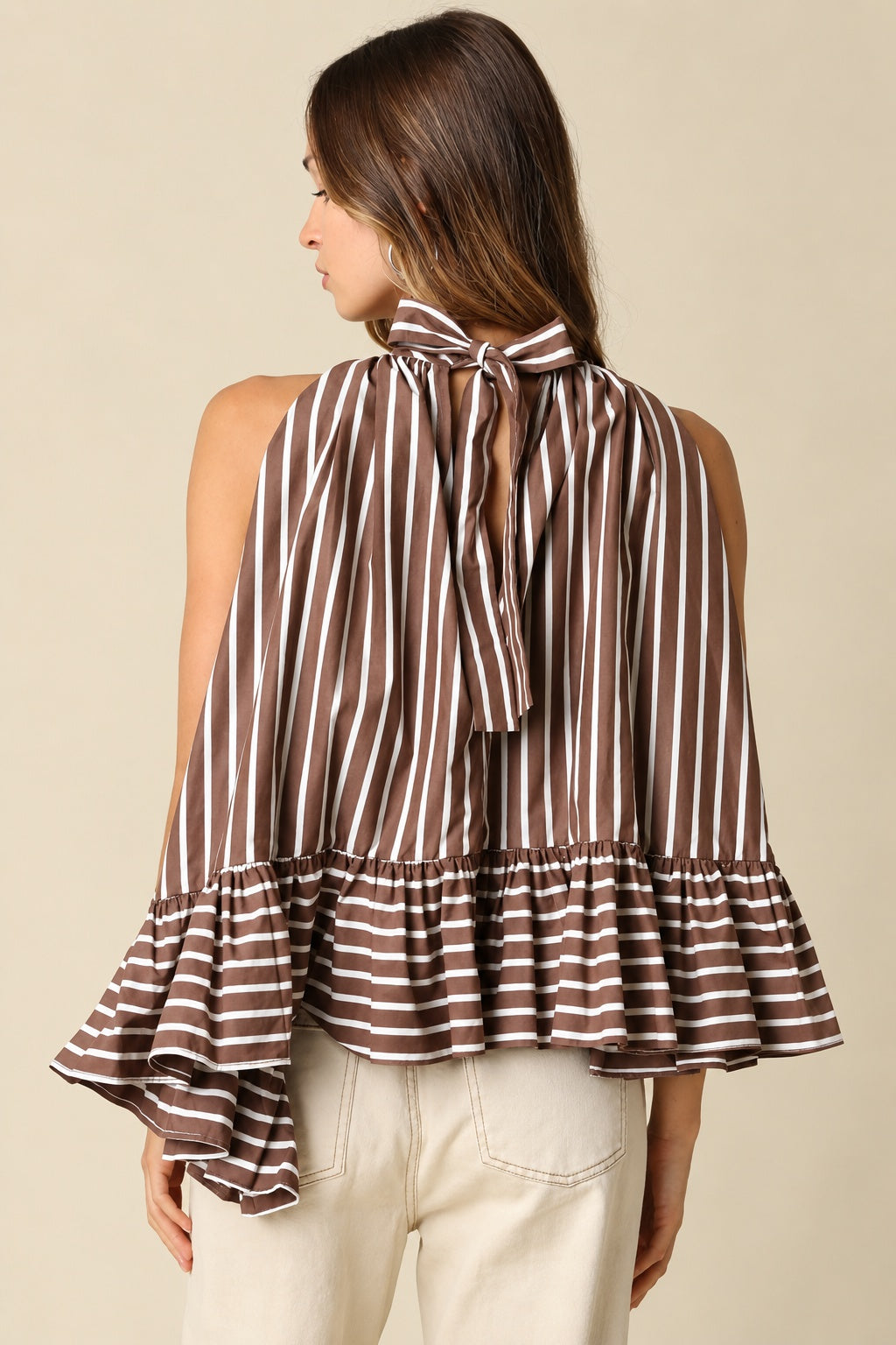 Striped Halter Ruffle Top back