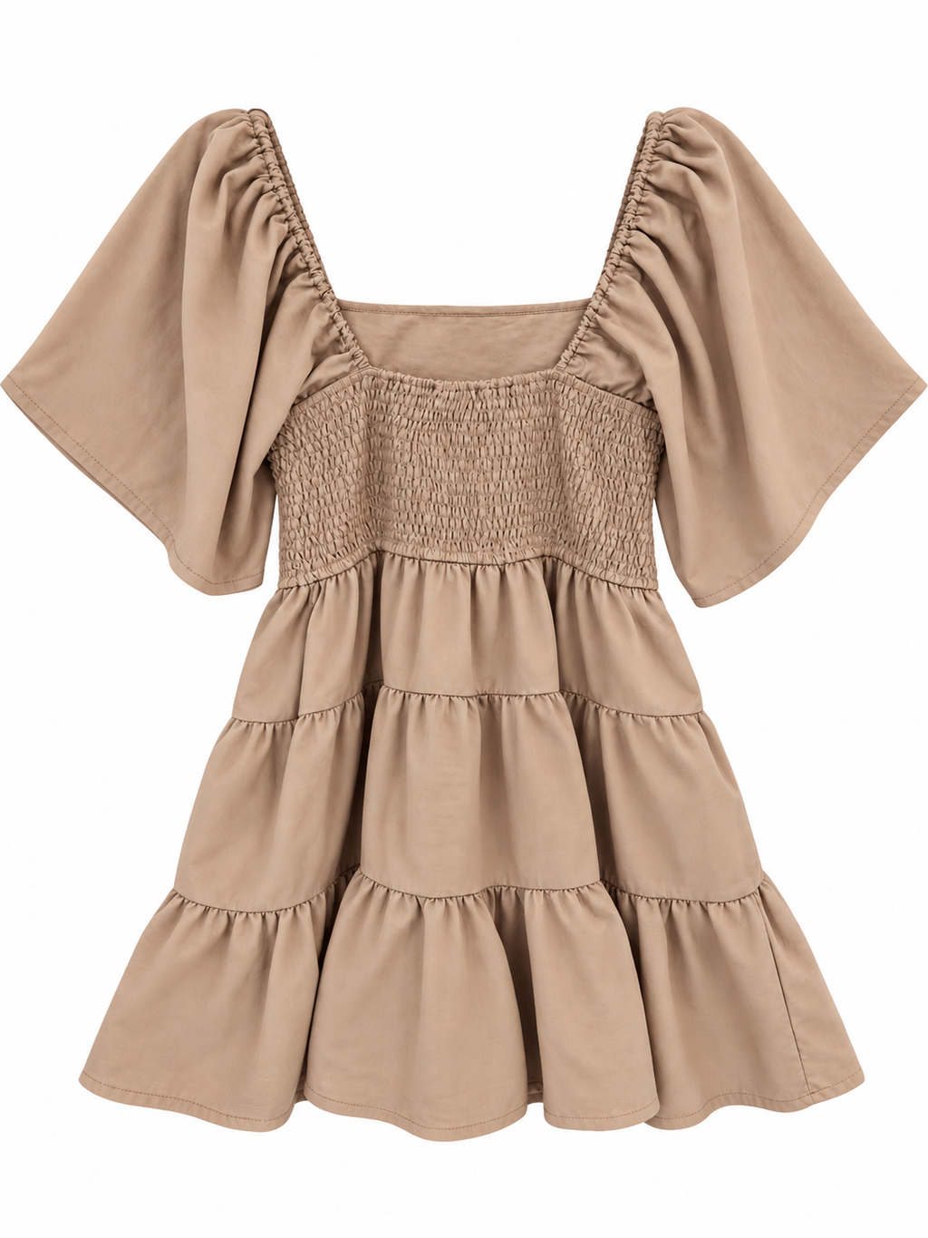 Tan Cutout-Waist Tiered Mini Dress back