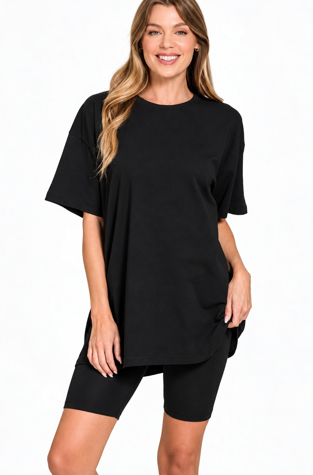 Oversized Tee & Bike Shorts Set Black